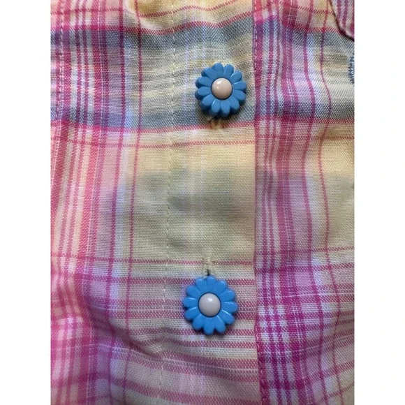 bt kids Toddler Girl Plaid Halter Top Shirt Flower Buttons Smocked Back 4T - Picture 3 of 6